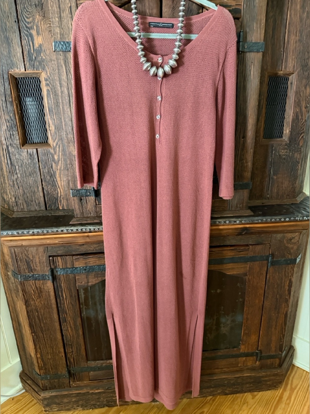 Peruvian Connection Cotton Knit Maxi in Dusty Rose/Terra Cota Size Large